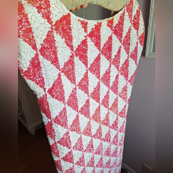 Gene Shelly'sCouture Sequined Dress / 1960's Mod Pink Sequin - Picture 8 of 15